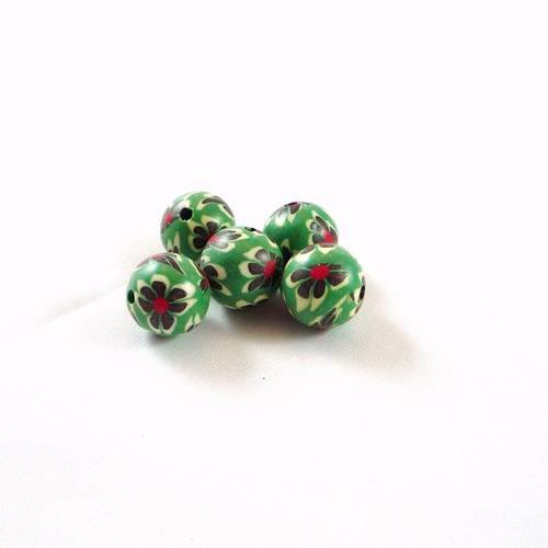 5 perles rondes rouges et vertes, polymère 12mm (pp2) 