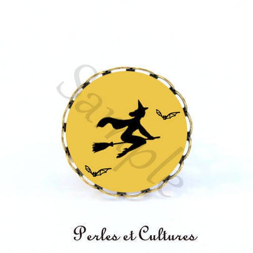 Bague Halloween Je Suis Une Sorciere Cabochon Chat Noir Jaune Bronze Chauve Souris Un Grand Marche