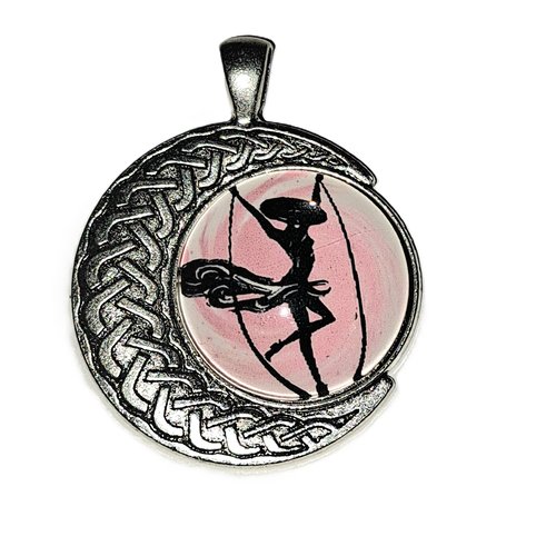 Pendentif métal argenté vieilli et cabochon en verre 25 mm