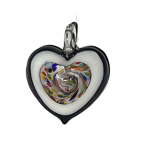 Pendentif coeur en verre bombé façon murano
