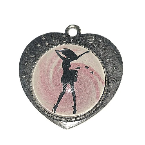 Pendentif métal argenté vieilli et cabochon en verre 25 mm