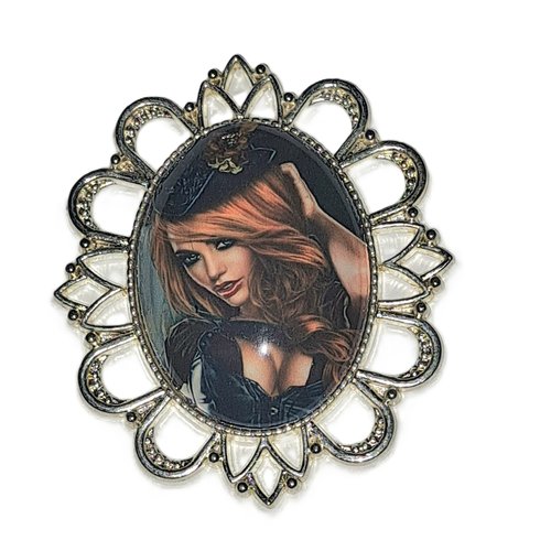 Gros pendentif ovale 59x51 mm avec cabochon en verre