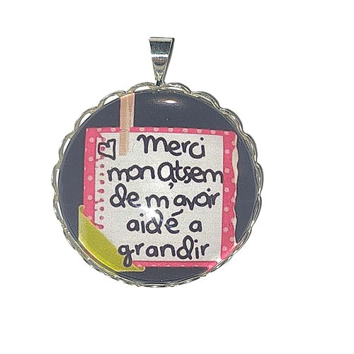 Pendentif en acier inoxydable et cabochon en verre bombé 25 mm