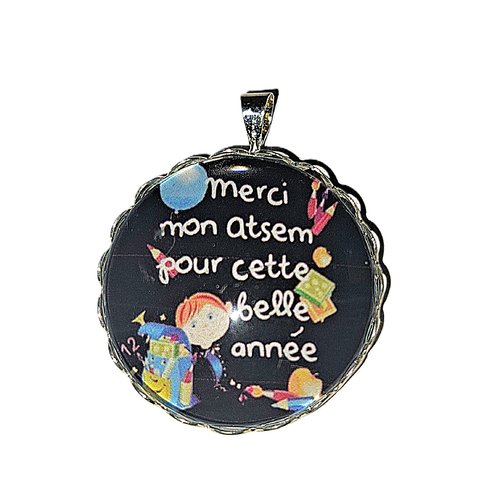 Pendentif en acier inoxydable et cabochon en verre bombé 25 mm