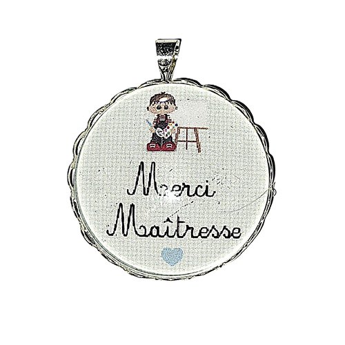 Pendentif en acier inoxydable et cabochon en verre bombé 25 mm