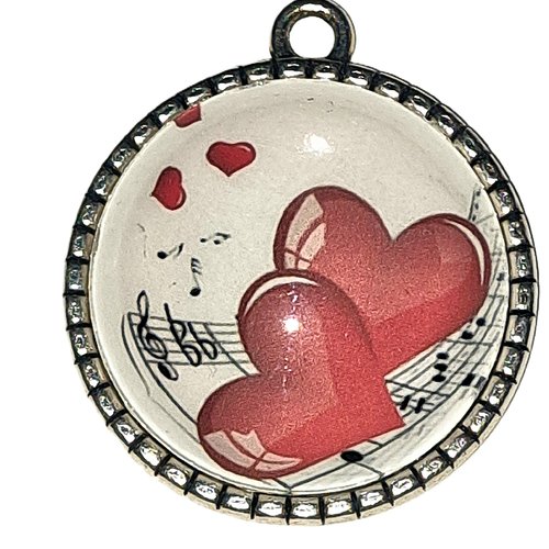 Pendentif en métal argenté vieilli et cabochon en verre 32x28,5 mm