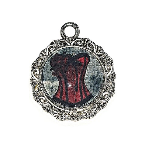 Pendentif en métal argenté vieilli et cabochon en verre 18 mm