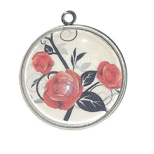 Pendentif en acier inoxydable et cabochon en verre 20 mm