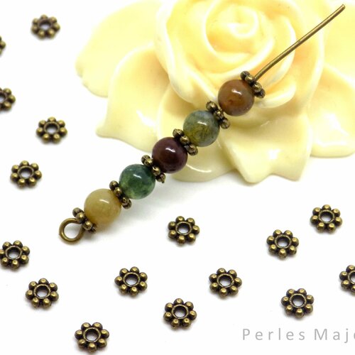 100 perles intercalaire forme daisy couleur bronze diamètre 4 mm