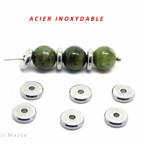 Perles rondelles en acier inoxydable, intercalaires, dimensions 8 x 2 mm, lot de 10
