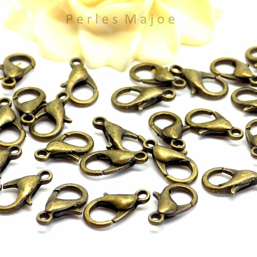 20 fermoirs mousqueton couleur bronze dimensions : 12 x 6 mm