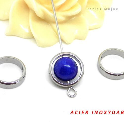 Cadres pour perles, acier inoxydable, ronds, diamètre 12 mm, lot de 4