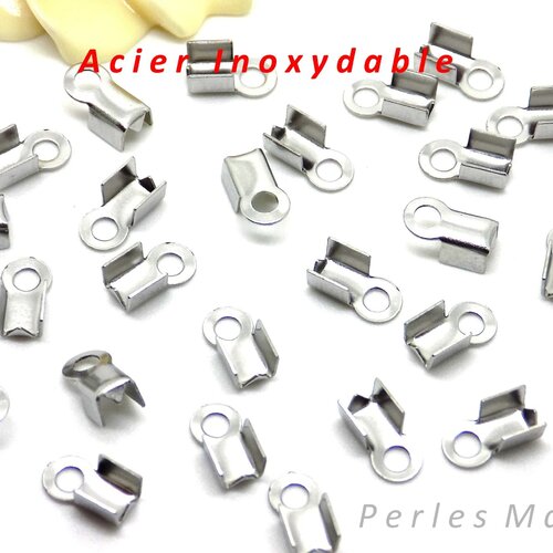 20 embouts pour cordon en acier inoxydable dimensions 8 x 4 mm