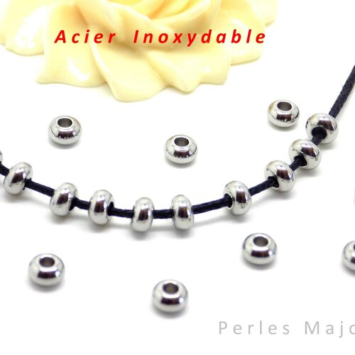 20 perles intercalaires rondelles en acier inoxydable dimensions 5 x 3 mm