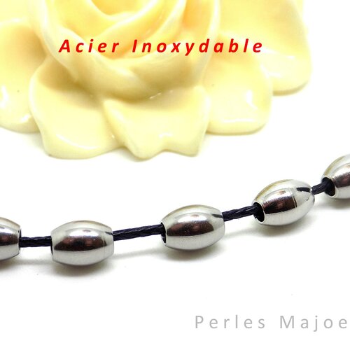 10 perles ovales en acier inoxydable dimensions : 5 x 6.5 mm
