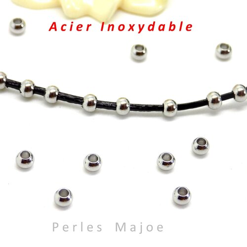 30 perles intercalaires rondes en acier inoxydable dimensions 3 x 2 mm