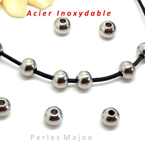 10 perles intercalaires rondes en acier inoxydable dimensions 6 x 4.8 mm