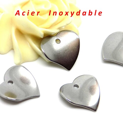 4 pendentifs breloques coeur en acier inoxydable 5 x 16 x 1mm
