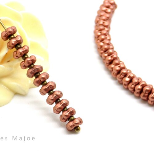 Perles tchèques daisy, fleur, rondelle, en verre pressé, couleur cuivre,  diamètre 5 mm, lot de 30