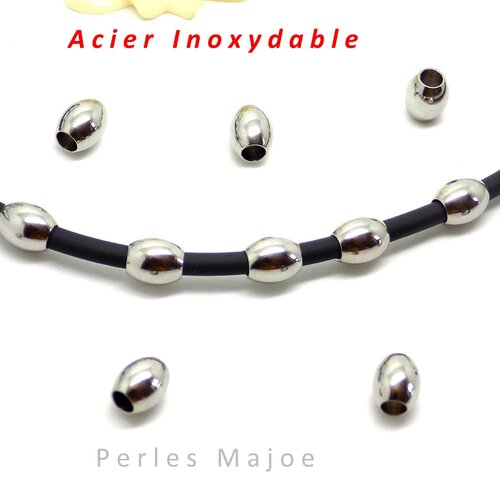 10 perles en acier inoxydable forme baril dimensions 7 x 6 mm