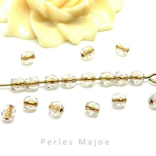 10 perles tchèques en verre ovales à facettes feu poli doublée or vieux bronze 4 mm