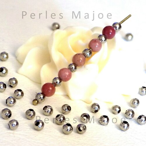 Lot de 50 perles entredoises rondes de couleur platine 3.2 mm