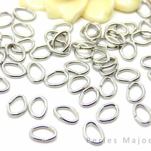 50 anneaux de jonction ovales ouverts couleur platine 7 x 5 mm