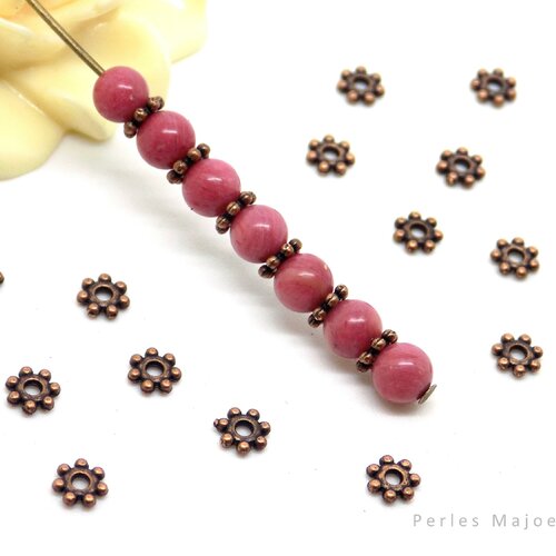 100 perles daisy, intercalaire, couleur cuivre rouge, diamètre 4 mm