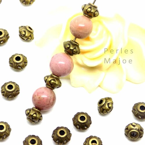 20 x perles donut toupies en métal décoré couleur bronze antique