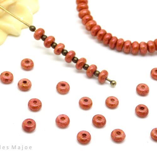 Perles tchèques rondelles, verre pressé, marron, patine cuivrée, diamètre 4 mm, lot de 30