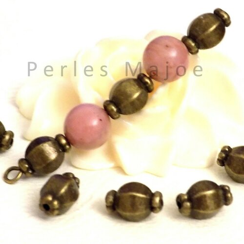 Lot de 6 perles entredoises décorées style tibétain couleur bronze 7 x 10 mm