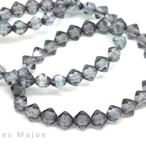 25 perles en verre tchèques bicone lustrée pressée grises 6 mm