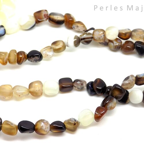 Filet de perles agate forme pépites 55 perles dimensions et couleurs diverses