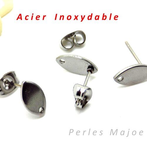 4 supports boucle d'oreilles puces forme ovale en acier inoxydable