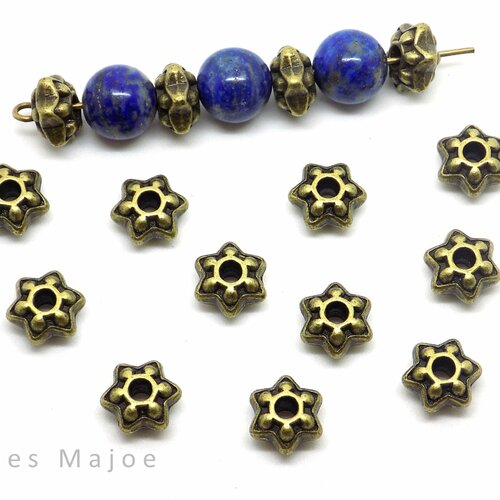 10 perles intercalaires étoiles en métal couleur bronze dimensions 9 x 5 mm