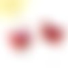 Perle tchèque papillon, verre pressé, translucide, rouge, incrustation divers tons, contour cuivrée, 20 x 12 mm, lot de 2