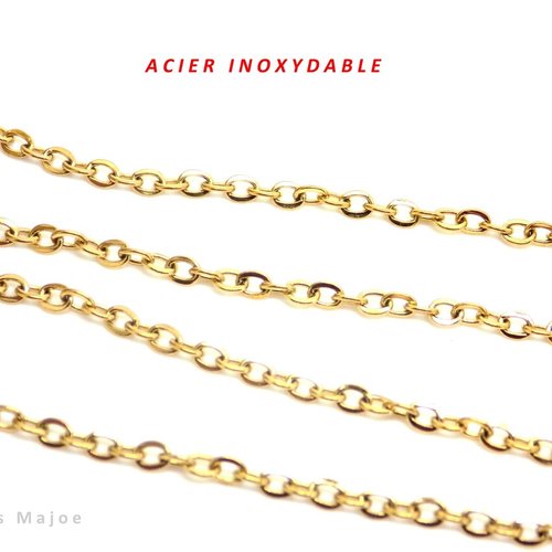 5 mètres de chaîne en acier inoxydable, couleur or, plaquage ionique, maillons soudés dimensions maillons 3 x 2 mm