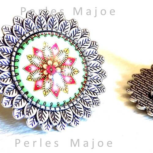 cabochon en verre de 25 x 18 mm Support de bague décoré couleur bronze antique