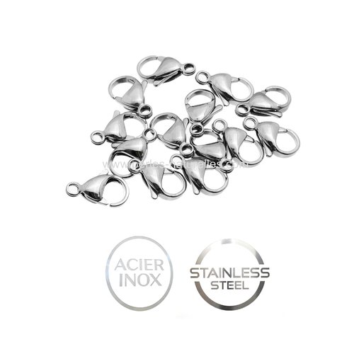 Acier inox - 15mm - 10/100/1000 fermoirs mousquetons