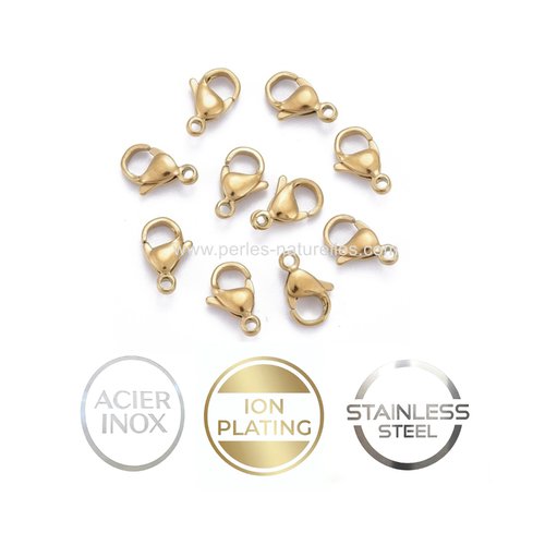 Acier inox ionique - 9/10/12mm - 10 fermoirs inox doré