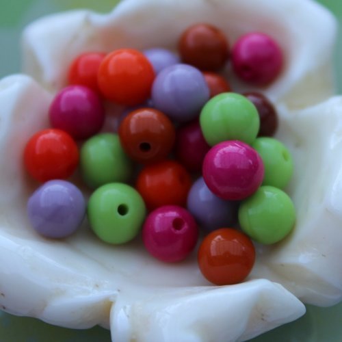 80 perles rondes demi-trou en verre tchèque 6 mm mulitcolore (20 grammes)