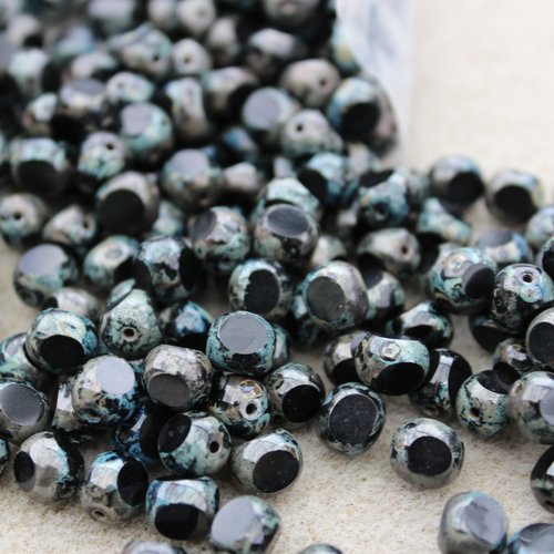 10 perles rondes en verre tchèque 8 mm noir-vert picasso