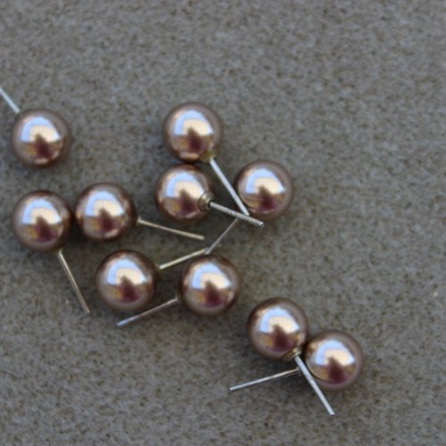5 paires de boucles d'oreilles nacrées swarovski de 8 mm crystal bronze pearl