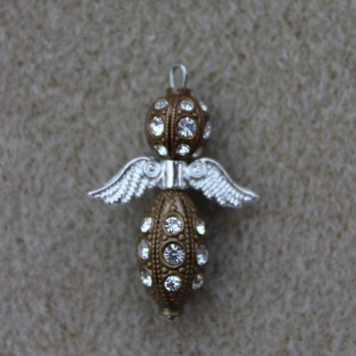 1 breloque pendentif "ange" en laiton et strass - 30 mm