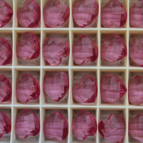 1 pendentif coeur en cristal swarovski de 14,4 mm x 14 mm rose  unfoiled (art.6216)