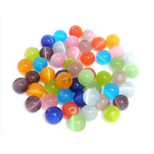 Lot de 20 Perles Oeil de Chat en verre 10mm Mélange de couleurs
