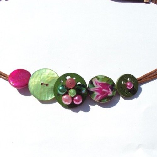 Headband bouton de fleur fuchsia et vert fait main 