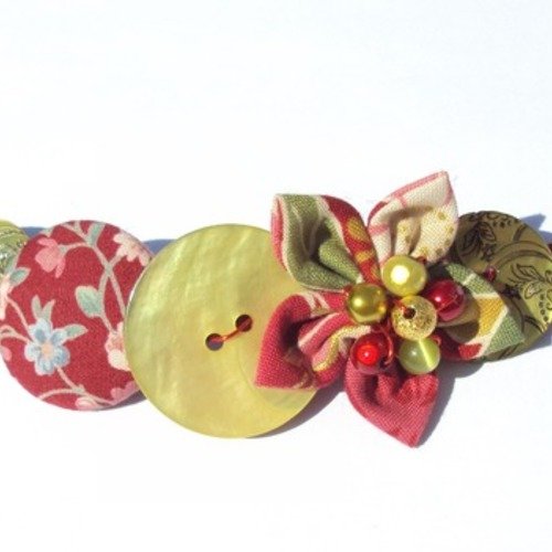 Headband 2015 fleur et bouton japonais rouge et vert fait main 