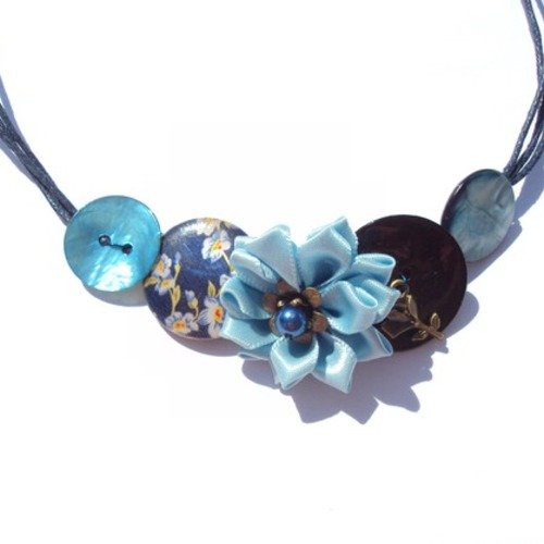 Collier ou headband 2015 fleur satin bleue fait main 