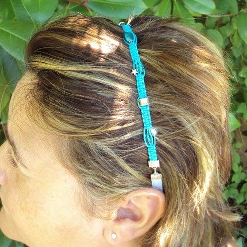 Headband femme ou enfant macramé et perles turquoise 2017 fait main 